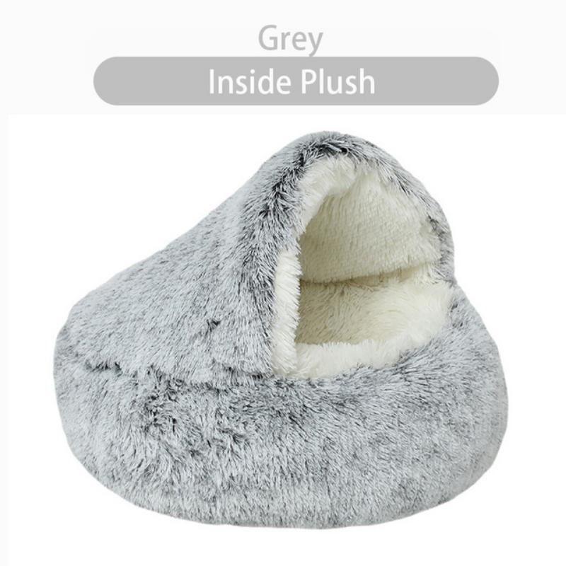 Haustier-Hundekatzenbett, rundes Plüschkätzchen, warmes Schlafnestbett, Katzen-Iglu-Höhlenhaus