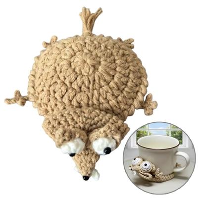 Drückbare Häkel Eichhörnchen Untersetzer Kreativ Stressabbau Gewebter Frosch Untersetzer Rutschfest Hitzebeständig Gestrickte Tier Matte