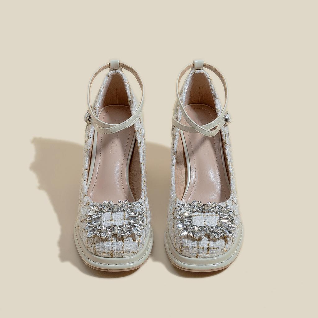 Coarse Heel High Heels Femininity 2025 Spring New Platform Waterproof Table Mary Jane Shoes Princess Shoes Rhinestone Single Shoes