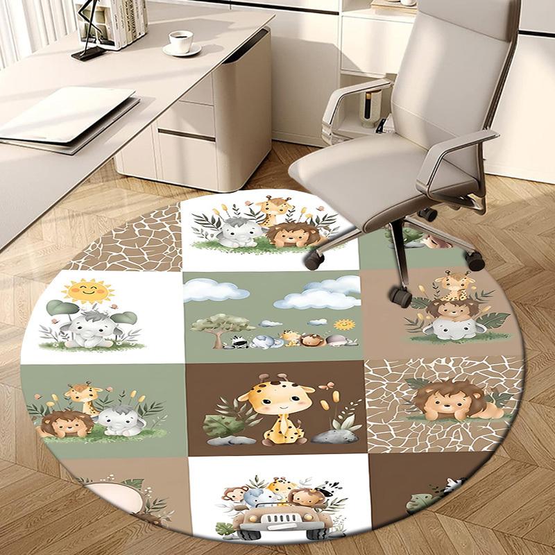 1PC Safari Animals Non-Slip Floor Round Carpet, Office, Family, Bedroom, Large Area Rug Indoor Rugs, Durable PolyesterH0382