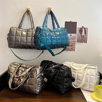 Chic Quilted Puffer Tote Bag for Women - Solid Color, Soft Fabric Shoulder Handbag