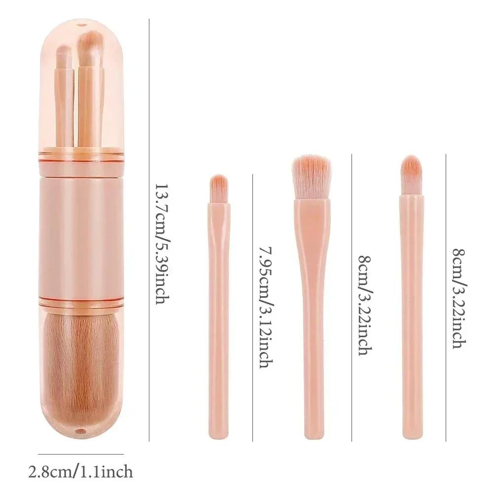 4-in-1-Reise-Make-up-Pinsel-Set, einziehbarer Pinsel und 3 kleine Pinsel für die Augen, weich, klein, tragbar zum Ausbessern