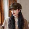 Korean Version of Autumn and Winter New Hat for Women with High End Four Pointed Star Metal Label Octagonal Hat Internet Celebrity Face News Boy Hat