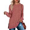 2026 New Long-Sleeve Round-Neck Color-Block Slit Top for Women, Loose Casual Pullover T-Shirt