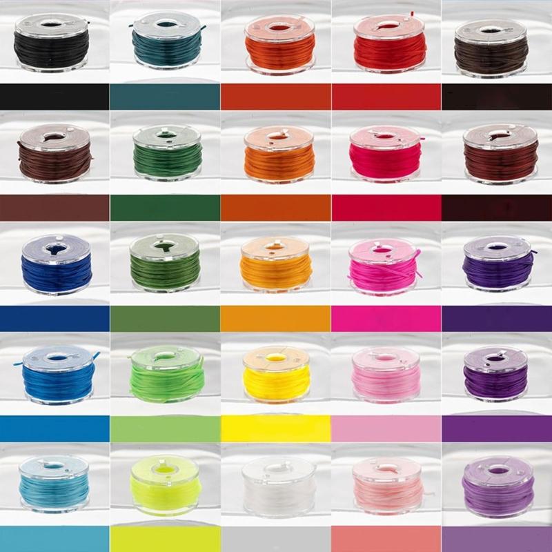 Pack of 25 Assorted Colors Elastic Thread Handy Sewing Machine Bobbins with Storage Box for Jewelry Making and Crafts