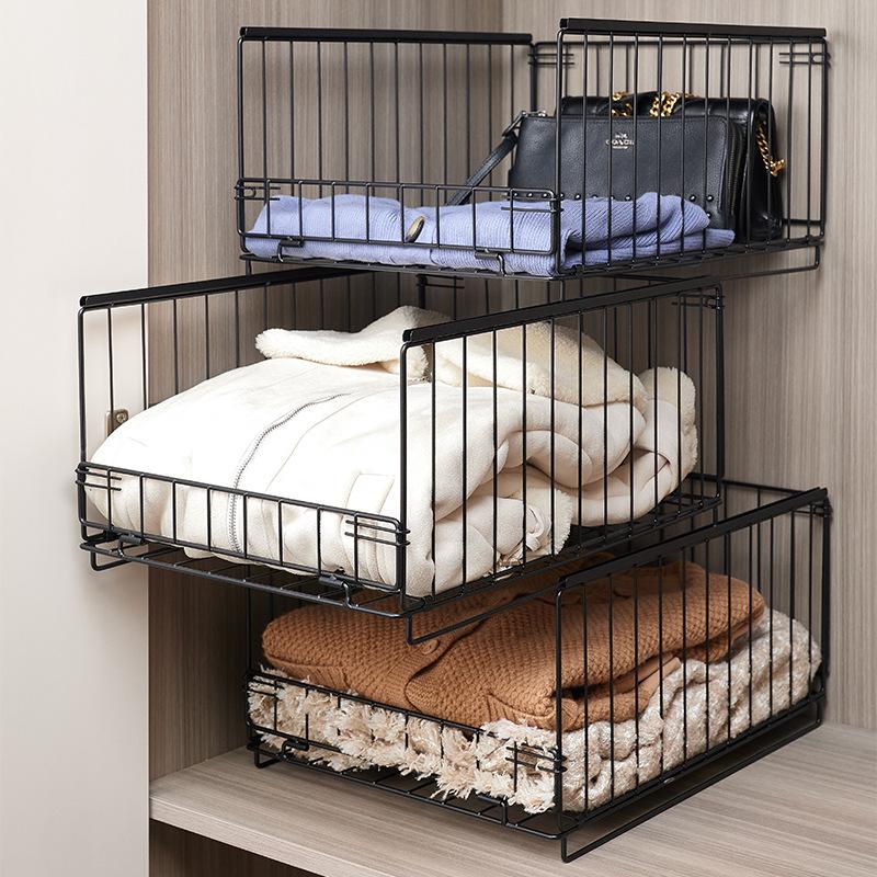Organizador de Armario Armario de Ropa Cesta de Almacenamiento Alambre de Hierro Estante Apilable para Armario Percheros para Ropa Calcetines Ropa Interior