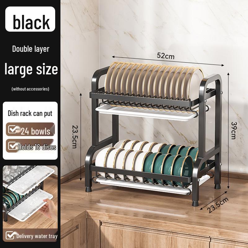Égouttoir de cuisine multicouche pour bols, assiettes, couteaux et baguettes avec fonctionnalité d'égouttage sur le plan de travail