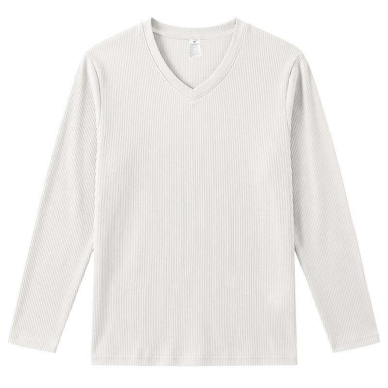 T-shirt da uomo a maniche lunghe con scollo a V a coste verticali, elasticizzata, vestibilità slim, maglia base, maglioni casual da indossare quotidianamente