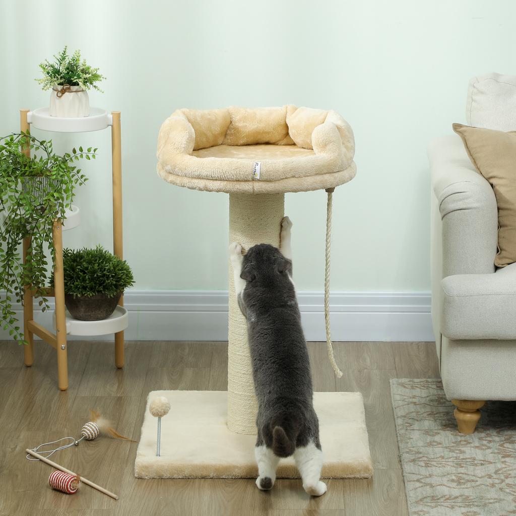 Scratching Post Cat Tree Cat Bed, 1 Cat Bed, incl. Cat Toy, 55 cm x 55 cm x 83 cm, Beige