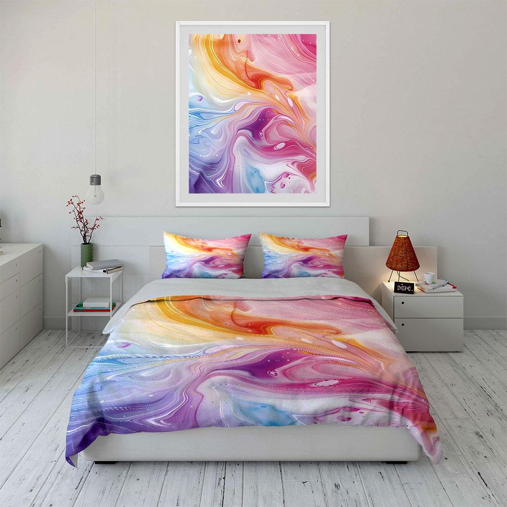 Colorful Fluid Art Texture Print Bedding Set 1 Duvet Cover 2 Pillowcases for Adult and Children Luxury Gift Full Size