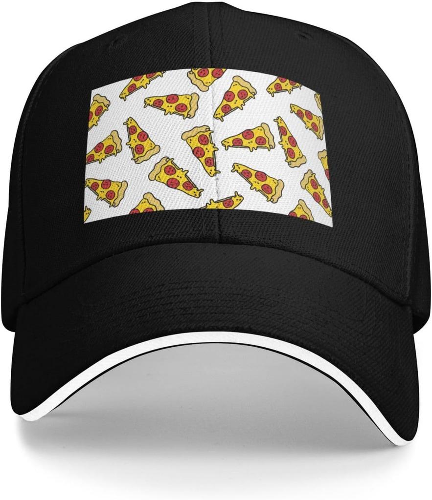 Pizza Slice Print Baseball Cap Adjustable Polyester Casual Sun Protection Hat Unisex Adult