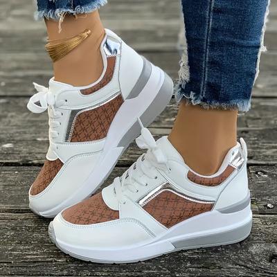Scarpe da ginnastica con plateau alla moda da donna, scarpe casual con lacci, scarpe da esterno comode, scarpe sportive basse, scarpe taglie forti, 36-43
