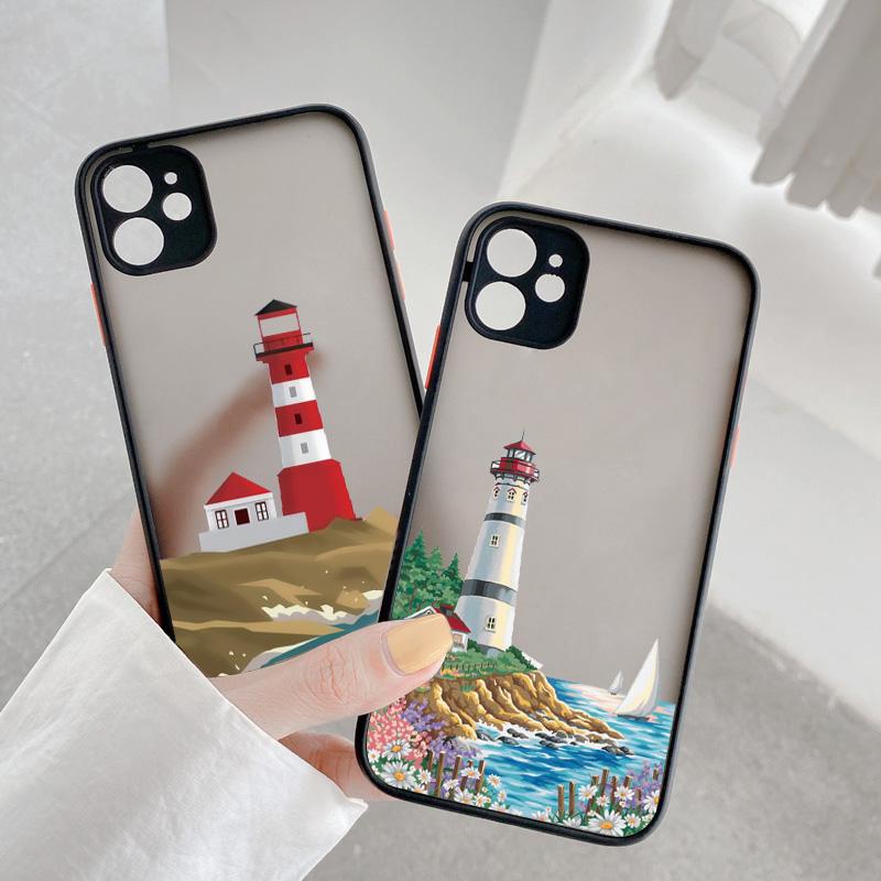 Hand Painted Lighthouse Bird Seagull Phone Case for iphone 17 16 14 11 12 13 15 Pro Max 16 15 14 Plus X XS XR Hard back Covers