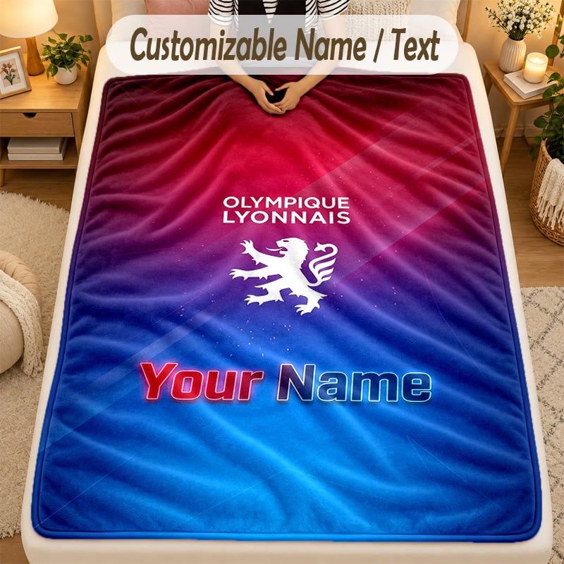 Flannel BlanketLyon FC Custom Name Text Personalized Soft Warm Throw Blanket Home Decor Gift
