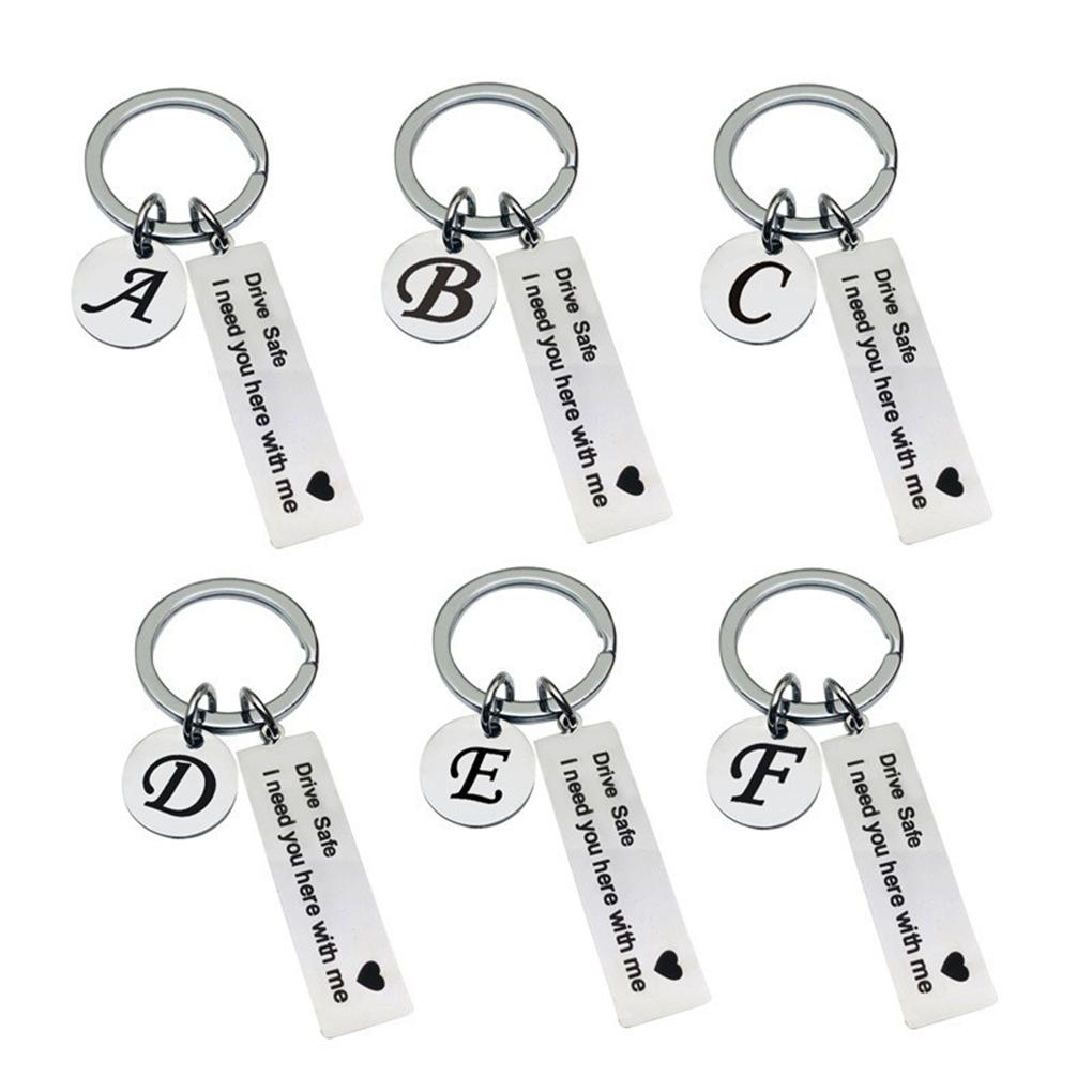 key valentines day key chain Custom A\-Z 26 Initials Letter Engrave Drive Safe I need you here with me car key