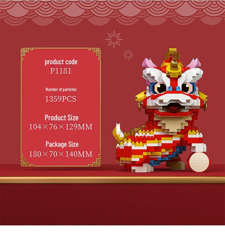 Yu Gao Lion Dance Micro Particle Building Blocks Toy-Compatible with Lego, New Year Edition.
