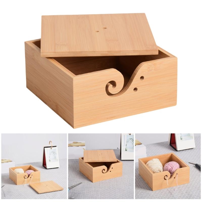 Wood Yarn Bowl with Lid Knitting Bowl Knitting Wool Holder Knitting Wool Organizers with Carved Holes for Crocheting