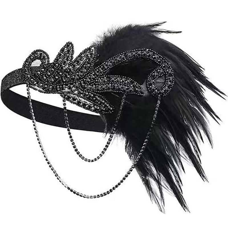 1920S Flapper Dress Accessories Retro Party Props Feather Headband For Wedding Girl Tassels Headpiece