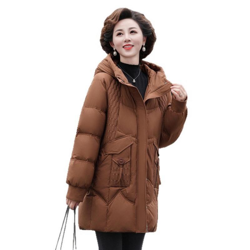Mom's winter hooded down jacket women's age 0 medium and old women's clothing winter medium and long large size coat