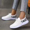 Women's casual sports shoes New leopard print round head lace-up flat bottom comfortable mesh women's shoes