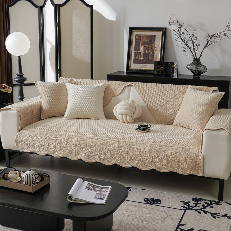 Short Pulsh Loveseat Wrap Anti-skid European Vibe Sofas Mattress Monochrome Color L Shape Sofa Blanket Cover Intended-for Lounge Space Decoration