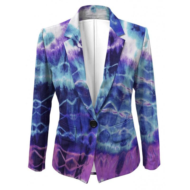 Womens Gradient Starry Sky Print Blazer Slim Fit Business Casual Jacket With Notched Lapel Single Button