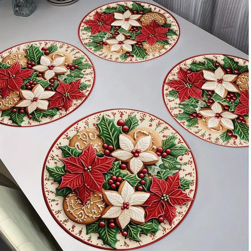 Rentier Weihnachtsmütze Rutschfeste Saugfähige Tischmatte - Schmutzabweisende & Spritzwasserfeste Platzmatte