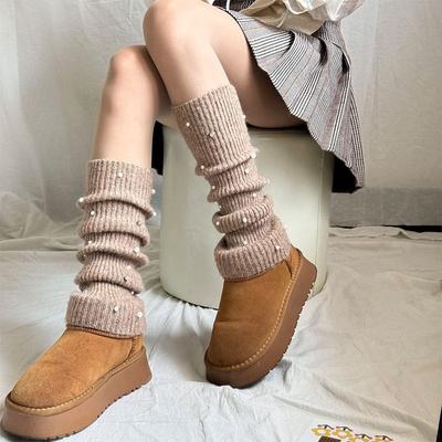 Podzim Zima Návleky na nohy Vintage Ponožky Pletené Volné Ponožky Americký Preppy Styl Vlna Teplé Horká Holka Teplé Podkolenky