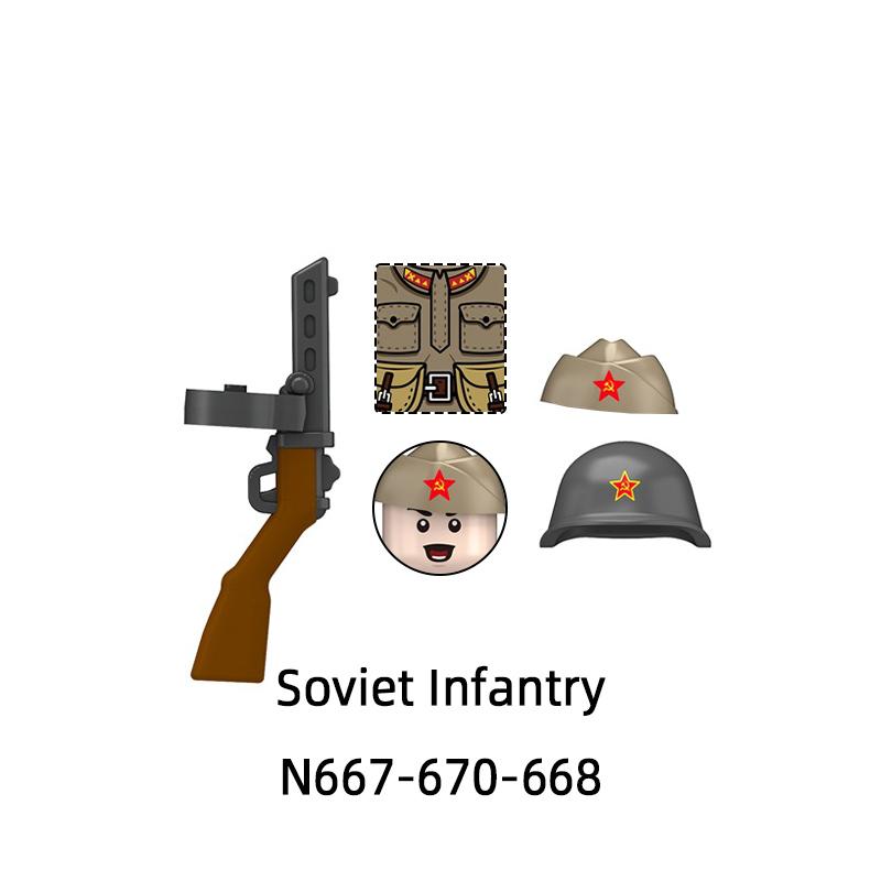 The N667-N670 Soviet Infantry Model Blocks MOC Bricks Set Gifts Toys