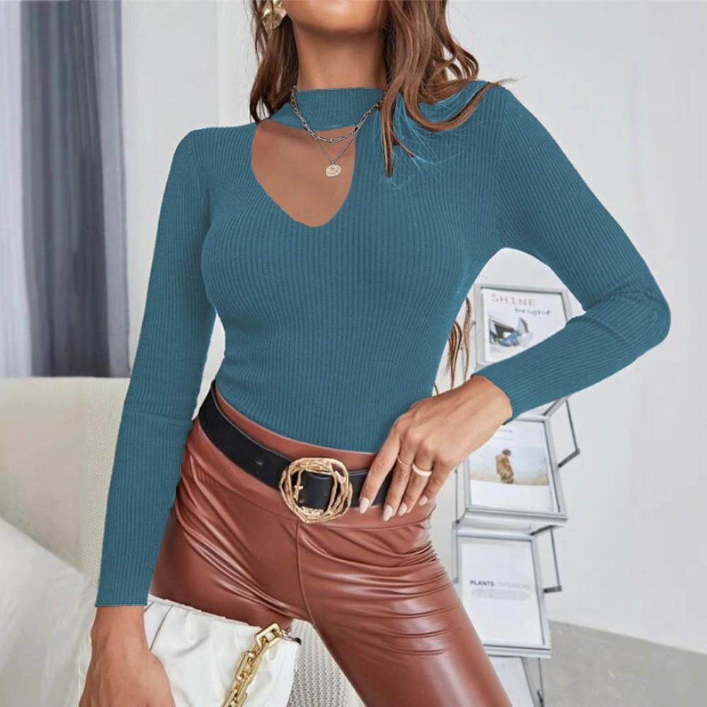 

Женская мода повседневная однотонная полувысокая горловина скелет свитер трикотажная нижняя рубашка верх S