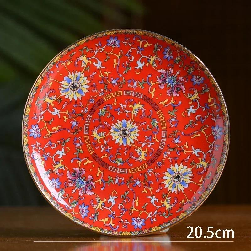 Emaljröd Keramisk Middagsservis Tallrikar och Fat Kinesiska Vintage Tallrikar och Skålar Hushålls Porslin Matsal Serveringsbricka