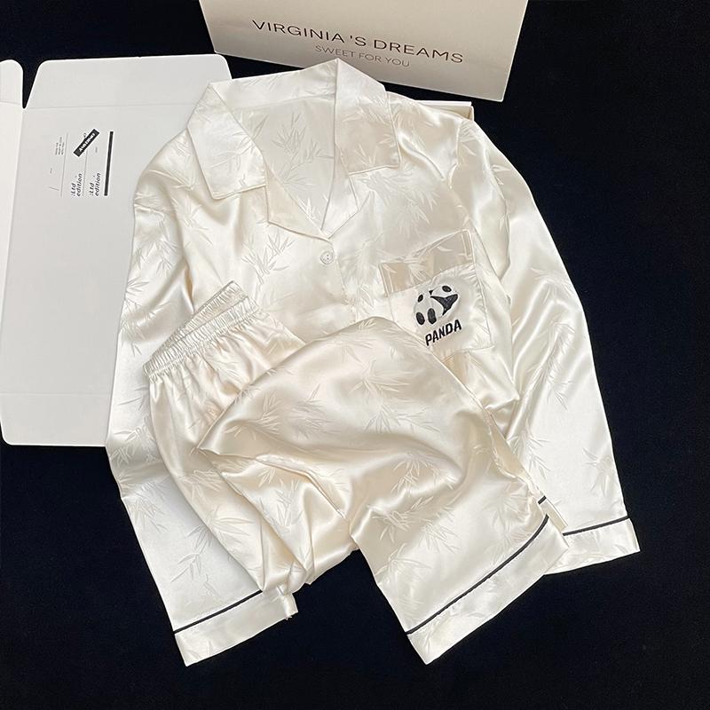 Pyjamas Damen Seiden-Langarmpyjamas Pyjama-Anzug mit Blumendruck Hochwertige Eisseide Kann Draußen Als Pyjama Für Zu Hause Getragen Werden