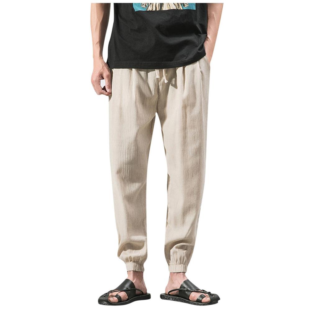 Pantaloni Sportivi Casual Slim da Uomo Lunghezza alla Caviglia Pantaloni di Lino Pantaloni Ampi