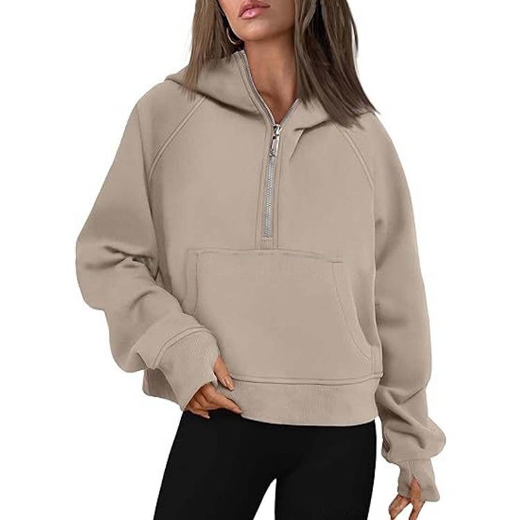Women's Half Zip Pullover Fleece Lined Hoodie with Front Pocket Casual Long Sleeve Sweatshirt