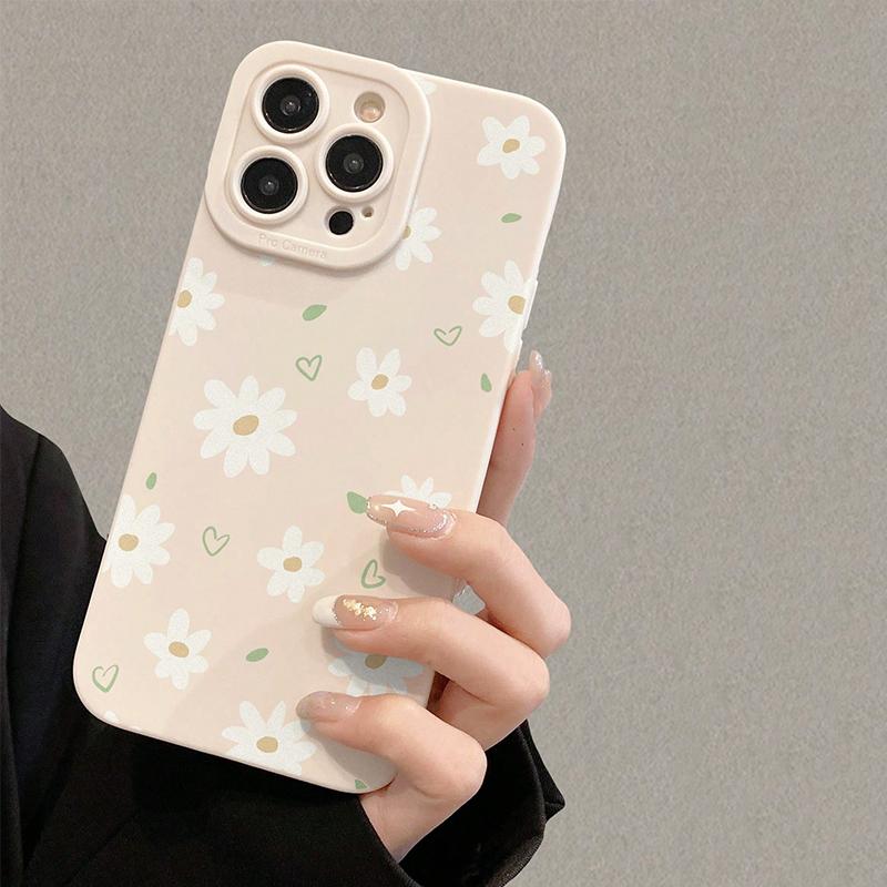Beautiful Daisy Floral Heart Gentle Style Phone Case For IPhone 17 16 15 14 13 12 11 Series Pro Max Plus Protection Trendy Cover