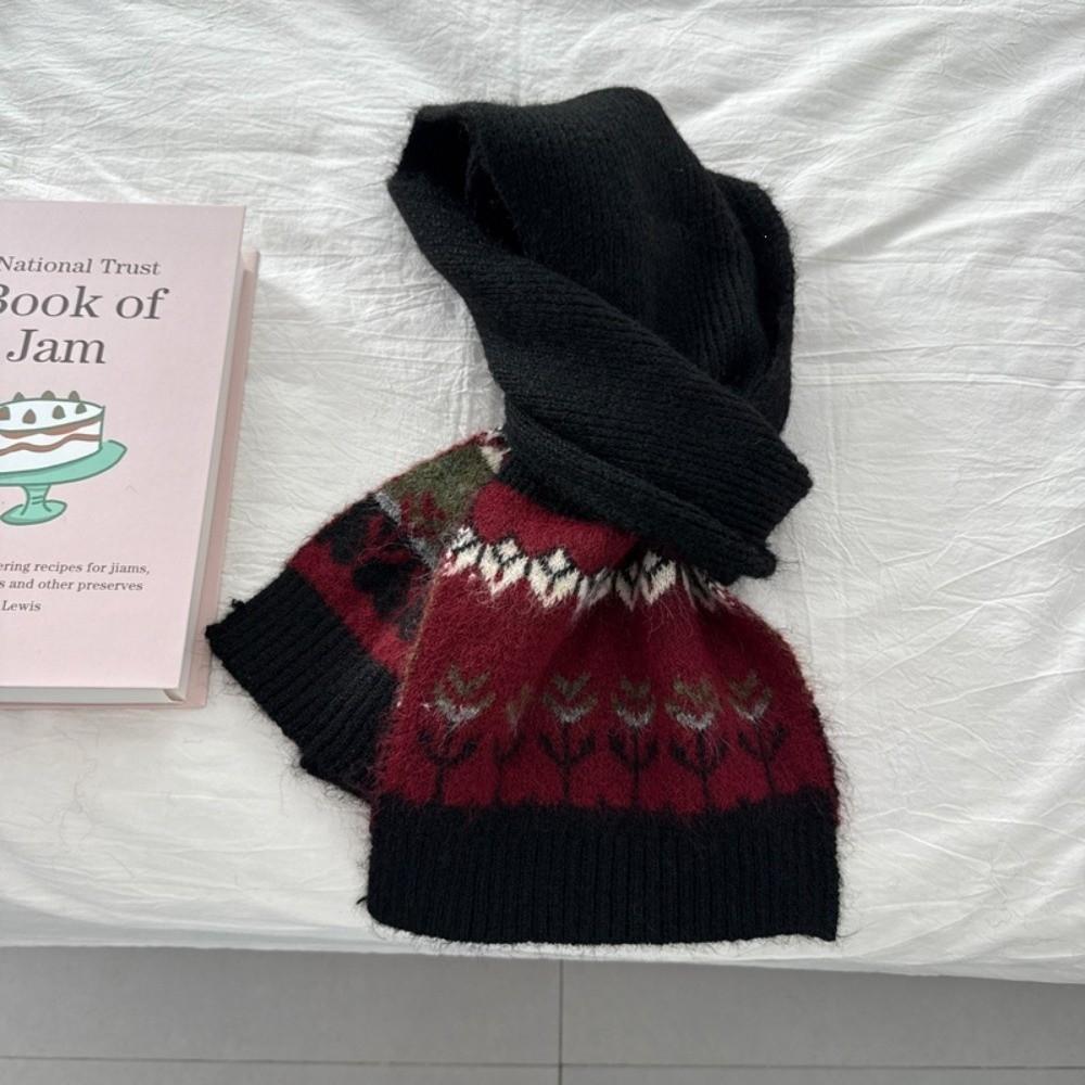 Warm Jacquard Knit Scarf Neck Protection Winter Scarf Retro Woolen Scarf Autumn Winter