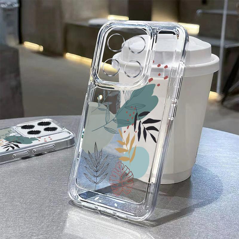 Stoßfeste Hülle für Xiaomi 14t 13t Poco X6 X5 F6 Pro Remdi Note 14 13 12 11 10 Pro Line Blumenmuster Weiche Silikon Klare Anti-Fall-Abdeckung