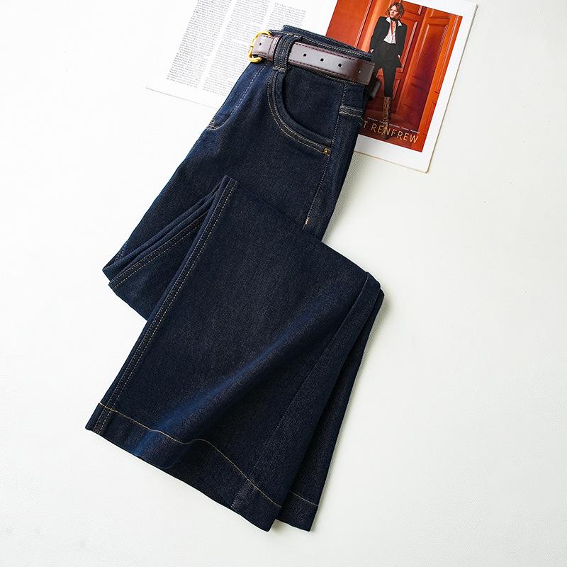 2024 Women's Dark Blue High Waist Wide-Leg Jeans: Slimming, Loose-Fit, Small Size
