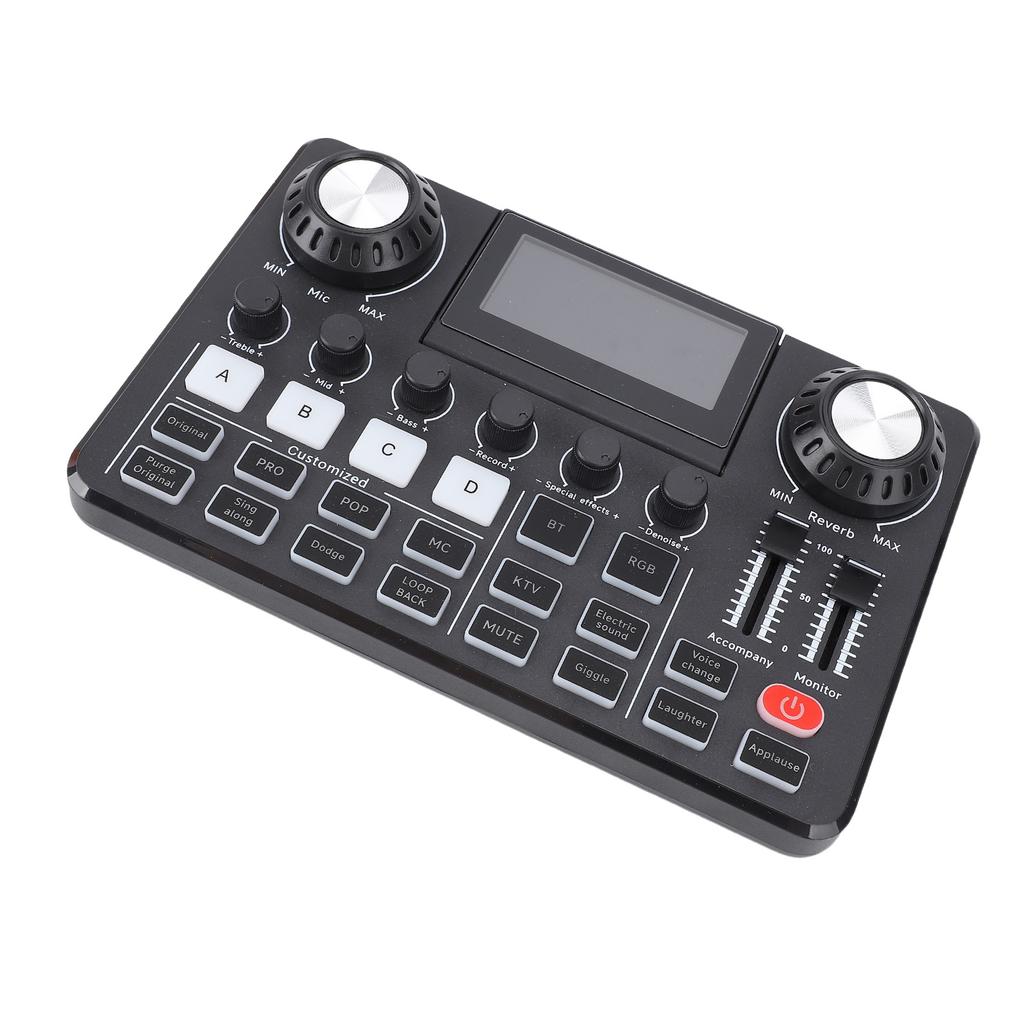 Live Sound Card Adjustable LED Screen Reverb RGB Lights Professional Sound Card with Voice Changer F