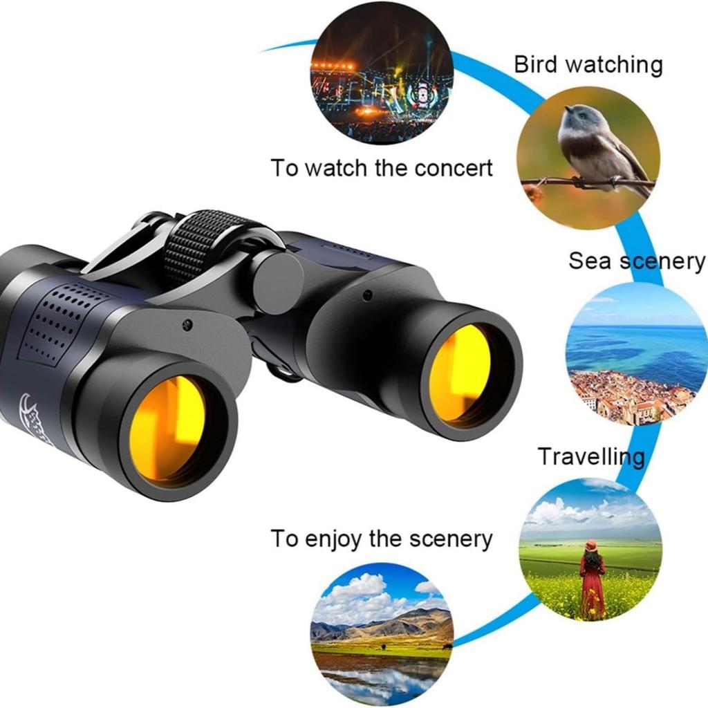 60x60 Compact Binoculars for Adult with Low Light Vision,BAK4 Prism FMC Lens HD Professional Waterproof,High Powered Easy Focus,for Bird