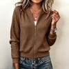 Women's Knitted Zip Front Cardigan Long Sleeve Color Casual Jacket