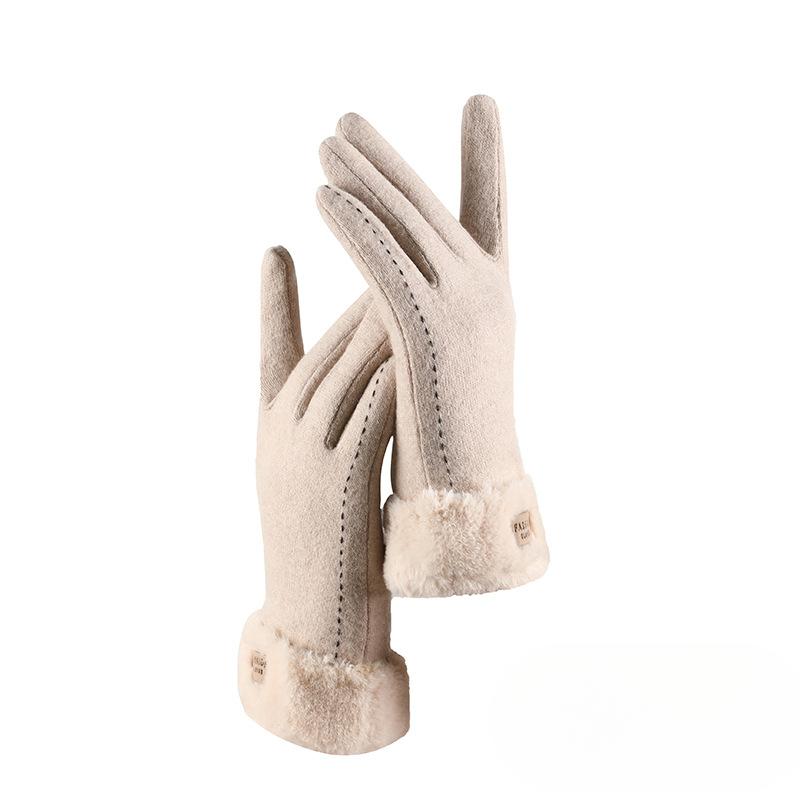 Autumn and Winter Gloves for Women's Trendy Wool Knitted Plus Velvet Touch Screen Warm Outdoor Riding Electric Bike Driving