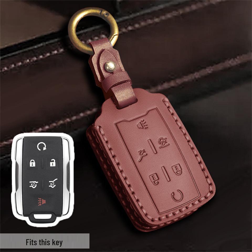 Genuine Leather Car Key Case & Creative Keychain for GMC Pickup
