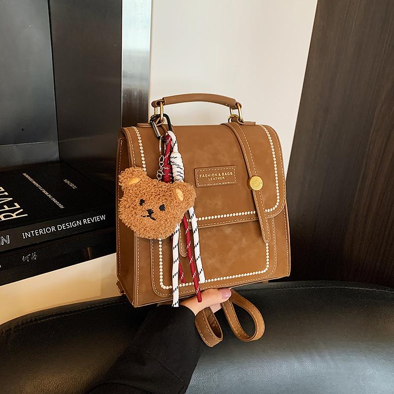 Retro Niche Design Backpack Fashion Portable Backpack British Daily Commuting Backpack Female Mini Schoolbag Girl PU Leather