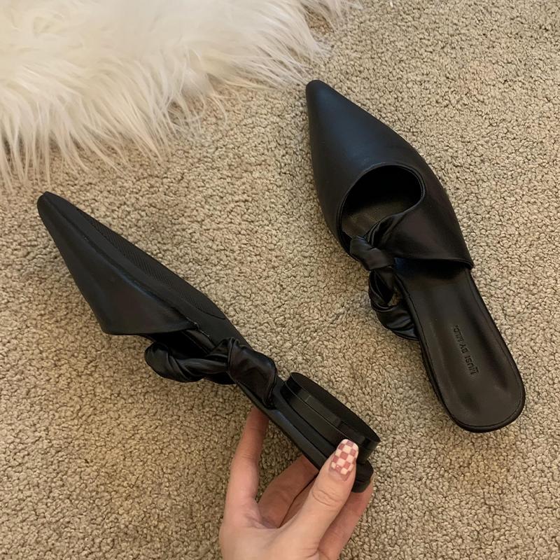 

Женские тапочки-балетки с острым носком, сексуальные туфли-слингбэки, женские мюли, лето 2025, новая роскошная модель Chanclas De Mujer 39 чёрный