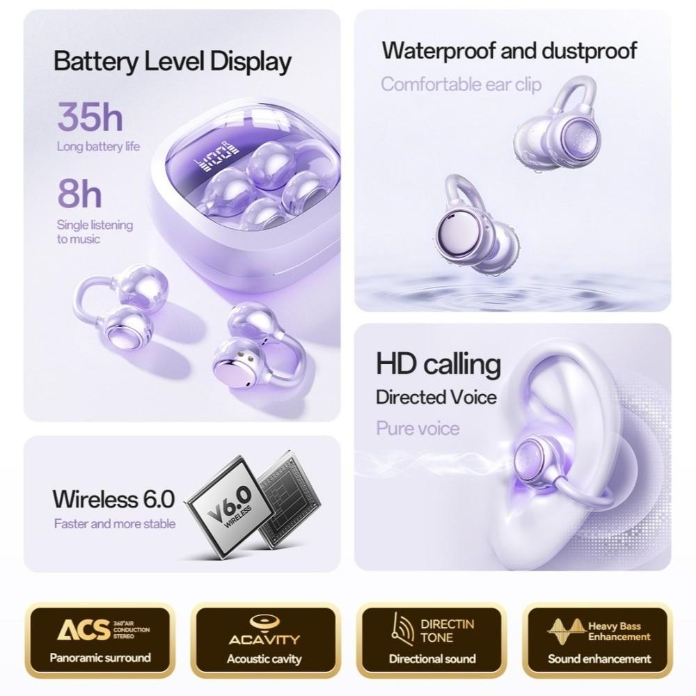 Hi-Fi Sound Wireless Earphones Extended Battery Life Ear Clip Headset  Sports Use