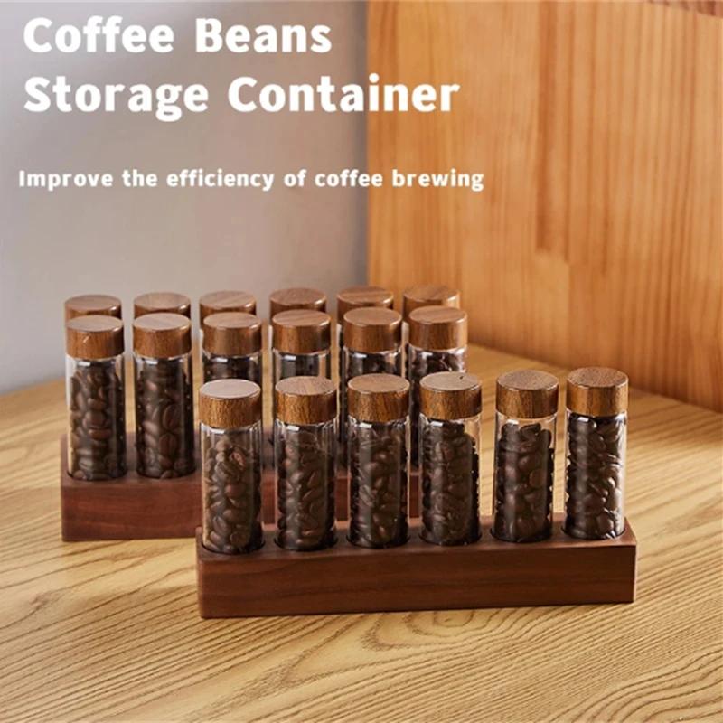 Coffee Beans Storage Container Display Rack Walnut Tea Tube Bottle Glass Espresso Coffee Accessories Tool Barista Coffeware Sets