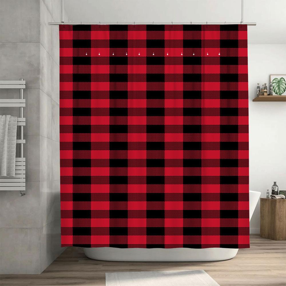 Red Black Plaid Shower Curtain Waterproof Bath Mat Rug Decorative Home Bathroom Window Curtain