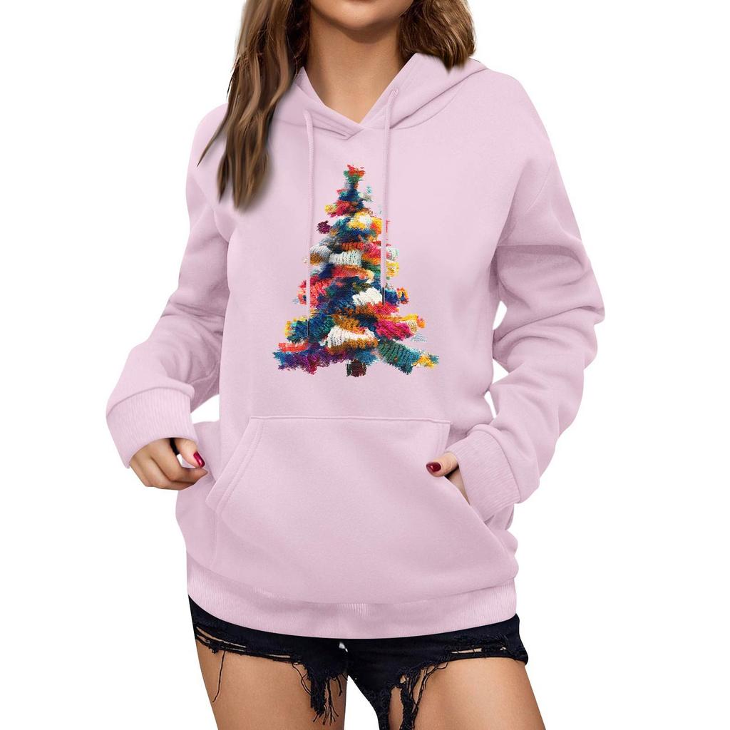 Women's Winter Christmas Printed Pullover Hooded Sweatshirt Fleece Long Sleeve Sweatshirt