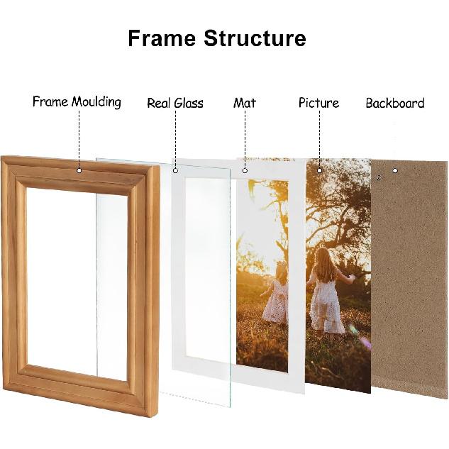 5X7 Double Wooden Hinged Picture Frame Vertical and Horizontal in Distressed Farmhouse Wood Grain, Display 4x6 with Mat or 5x7 without Mat, Folding